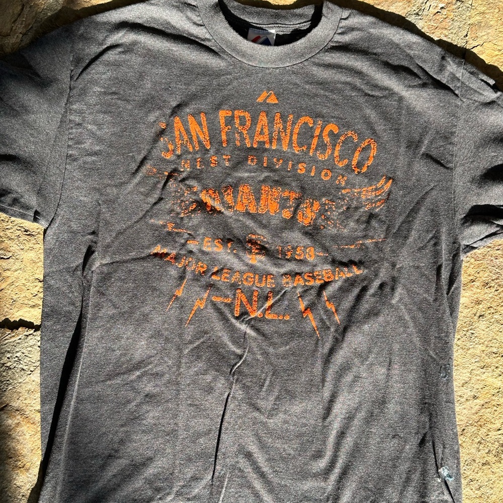San Francisco Giants Majestic MLB Shirt Gray Orange Mens Size XL